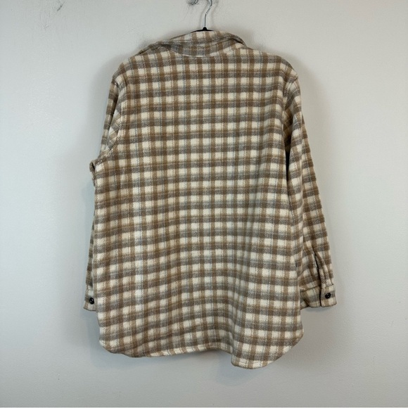 Jade & Ivory | Tan and Cream Plaid Collared Shacket Jacket Size Large - Picture 6 of 6